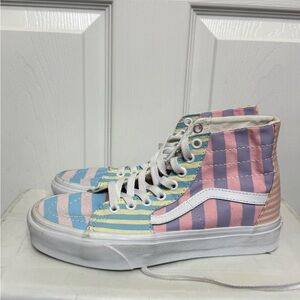 Vans High Top Striped Pastel Sneakers in Pink, Blue, Yellow, Purple